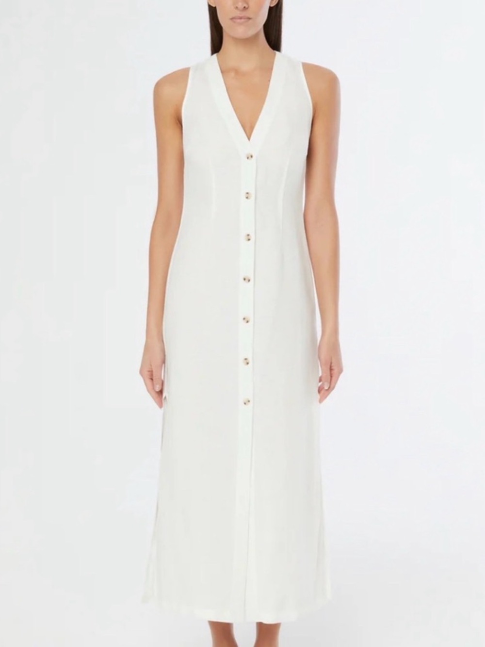 Onia White Sleeveless V-Neck Button-Front Maxi Dress